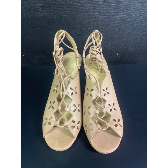 Michael Kors Women's Leather Tan Lace Up Heels Size 8.5 SKU 2118 - Picture 1 of 5